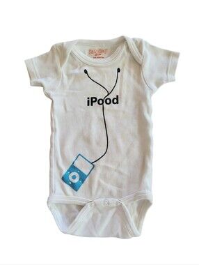 Sara Kety iPood 100% Cotton Adorable White Baby Onsie Bodysuit Size 0 To 6 Month